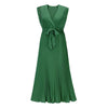 V-hals maxi jurk voor dames - groene geplooide avondmode