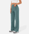 Dames wijde pijpen broek met hoge taille en knoopdetails - stijlvolle everyday wear met praktische zakken