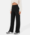 Dames wijde pijpen broek met hoge taille en knoopdetails - stijlvolle everyday wear met praktische zakken