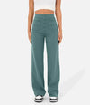 Dames wijde pijpen broek met hoge taille en knoopdetails - stijlvolle everyday wear met praktische zakken
