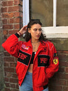 Vrouwen regenjas vintage racerjack met ferrari patches - trendy casual buitenjack voor dagelijks gebruik