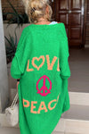 Gebreide dames cardigan - oversized lang vest met 'love & peace'-design - Bakkermode.nl