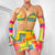 Regenboog bikini set met rok en mouwen