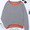 Gestreepte pullover - gezellige blauwe en witte trui met oranje afgewerkte details voor dames