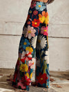 Bloemen wijde broek - levendige zwarte damesjeans
