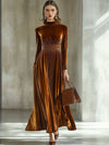 Maxi jurk - karamel lange mouwen dames velours jurk