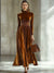 Maxi jurk - karamel lange mouwen dames velours jurk