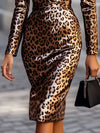Leopardprint satijnen bodycon jurk - elegante bruine damesjurk