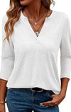 Dames klassieke witte v-hals top - veelzijdige t-shirt met korte mouwen voor elke dag