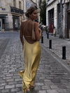 Geel satijnen slipdress - veelzijdige midi-jurk voor dames