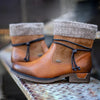 Leren enkellaarsjes - stijlvolle dames schoenen met gebreide rand