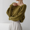 Dames kabelgebreide trui - elegante scoop neck gebreide top - Bakkermode.nl