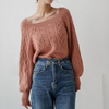 Dames kabelgebreide trui - elegante scoop neck gebreide top - Bakkermode.nl
