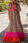 Maxi-jurk met luipaardprint en pofmouwen voor dames