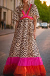 Maxi-jurk met luipaardprint en pofmouwen voor dames