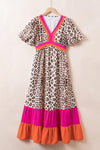 Maxi-jurk met luipaardprint en pofmouwen voor dames