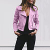 Dames leren bikerjack - trendy fitted groene jas