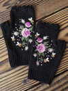 Halvevinger handschoenen - gebreide handschoenen voor dames met bijen- en bloemenborduursel