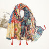 Florale pashmina sjaal met franjes - elegante dames sjaal - Bakkermode.nl