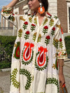 Dames maxi jurk met bloemenborduur - multicolour katoenen zomeroutfit