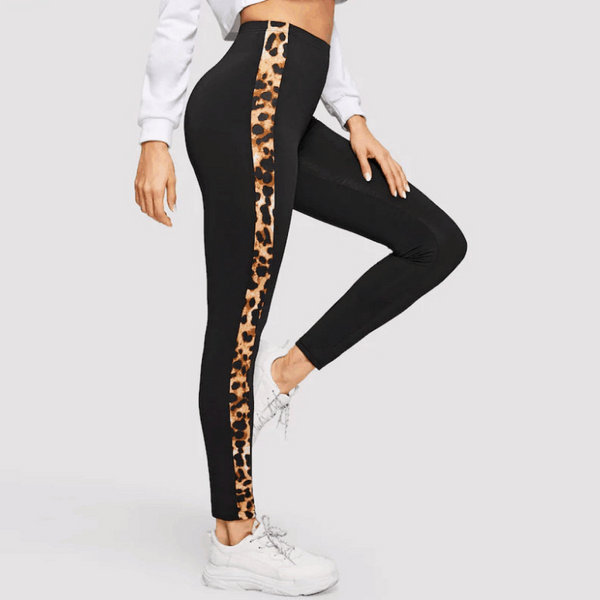 Zwarte legging met luipaardprint zijstreep