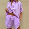 2-delige casual dames shirt en shorts set van luchtige linnen - voor zomerse uitjes