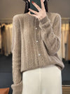 Gebreide cardigan - dames vest met ajourpatroon en knoopsluiting - Bakkermode.nl
