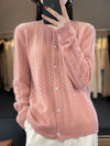 Gebreide cardigan - dames vest met ajourpatroon en knoopsluiting - Bakkermode.nl