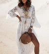 Vrouwen maxi jurk met elegante kantdetails - vloeiende bohemian jurk voor dames