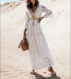 Vrouwen maxi jurk met elegante kantdetails - vloeiende bohemian jurk voor dames
