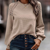 Khaki damespullover - stijlvolle gebreide top met kantdetails